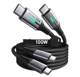 INIU USB C to USB C Cable, (6.6ft, 2-Pack) 100W USB C to C Fast Charging Cord, Braided Type C Charger Cable for iPhone 16 Pro Max 15 Plus Samsung Gala