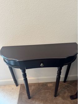 Dark Wood Demilune Console Table with Drawer