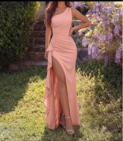 Blush Pink One-Shoulder Ruched Slit Gown