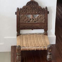 Indian Antique Rustic Low Seat Wooden Chair