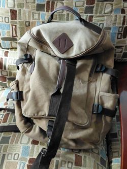 Canvas Rucksack Backpack with Leather Accents