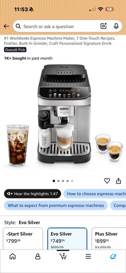 De'Longhi Magnifica Evo Automatic Espresso Machine, Milk Frother, Silver