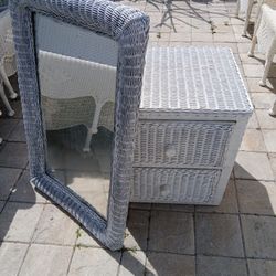 Wicker Nightstand And Mirror