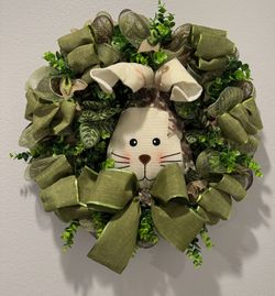 Handmade Olive Green Bunny Wreath by