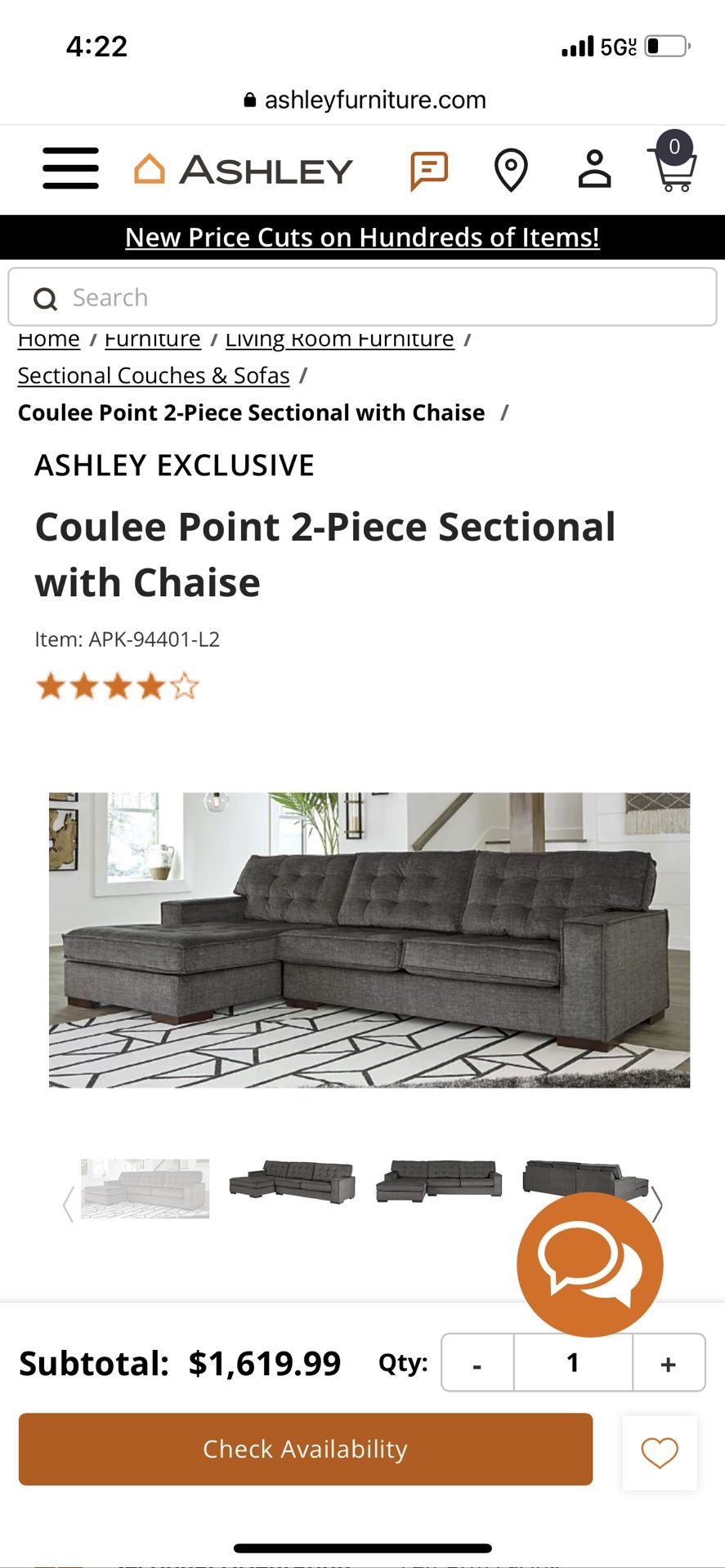 2 Piece Sectional NEW Modern Couch Grey
