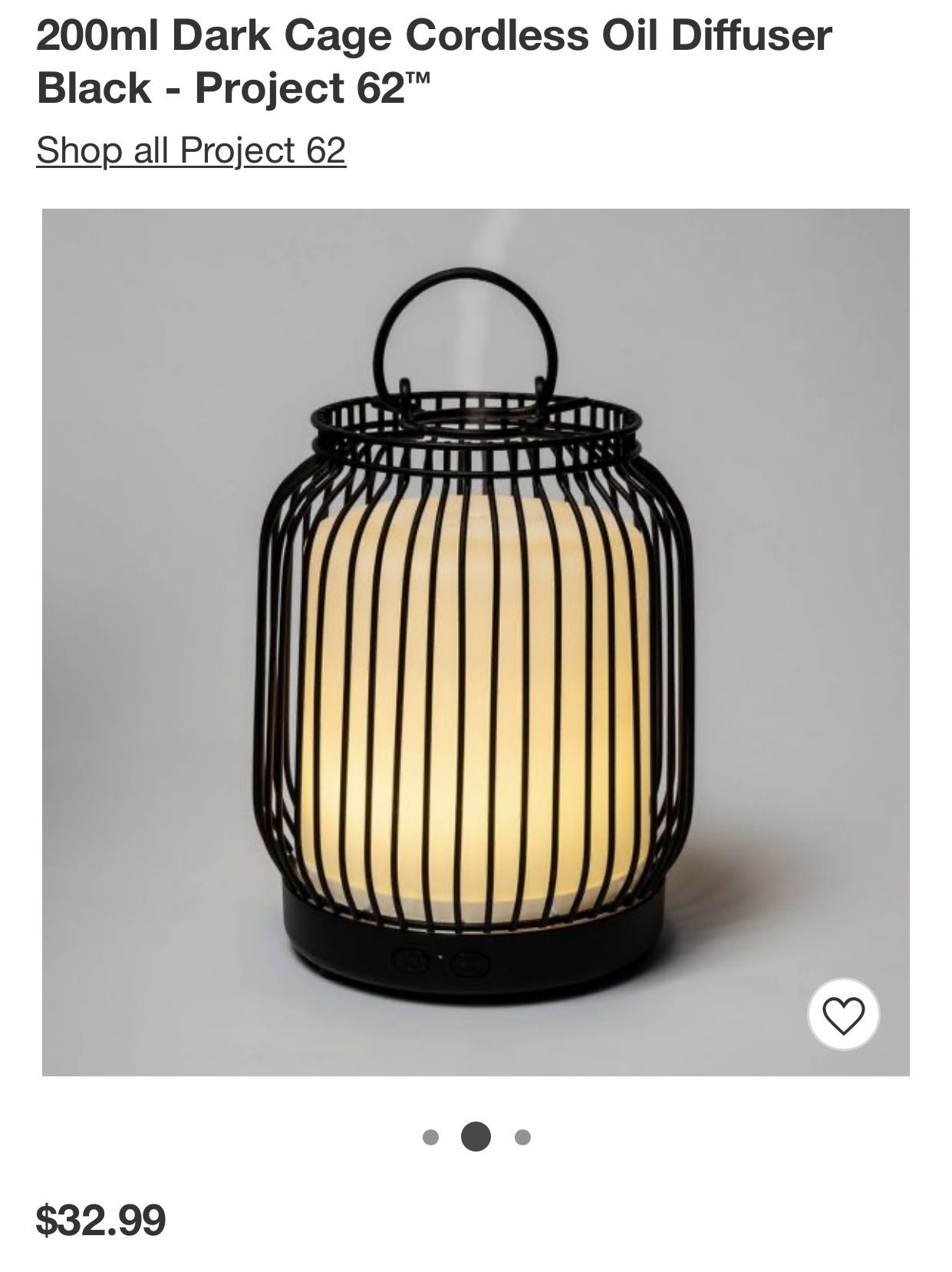 Project 62 200ml Black Dark Cage Cordless Essential Oil Diffuser