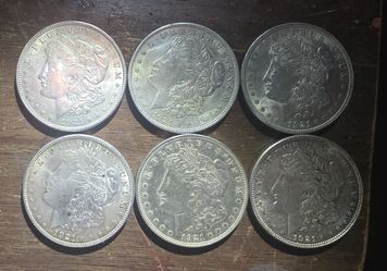 6 1921 Silver Morgan Dollars 