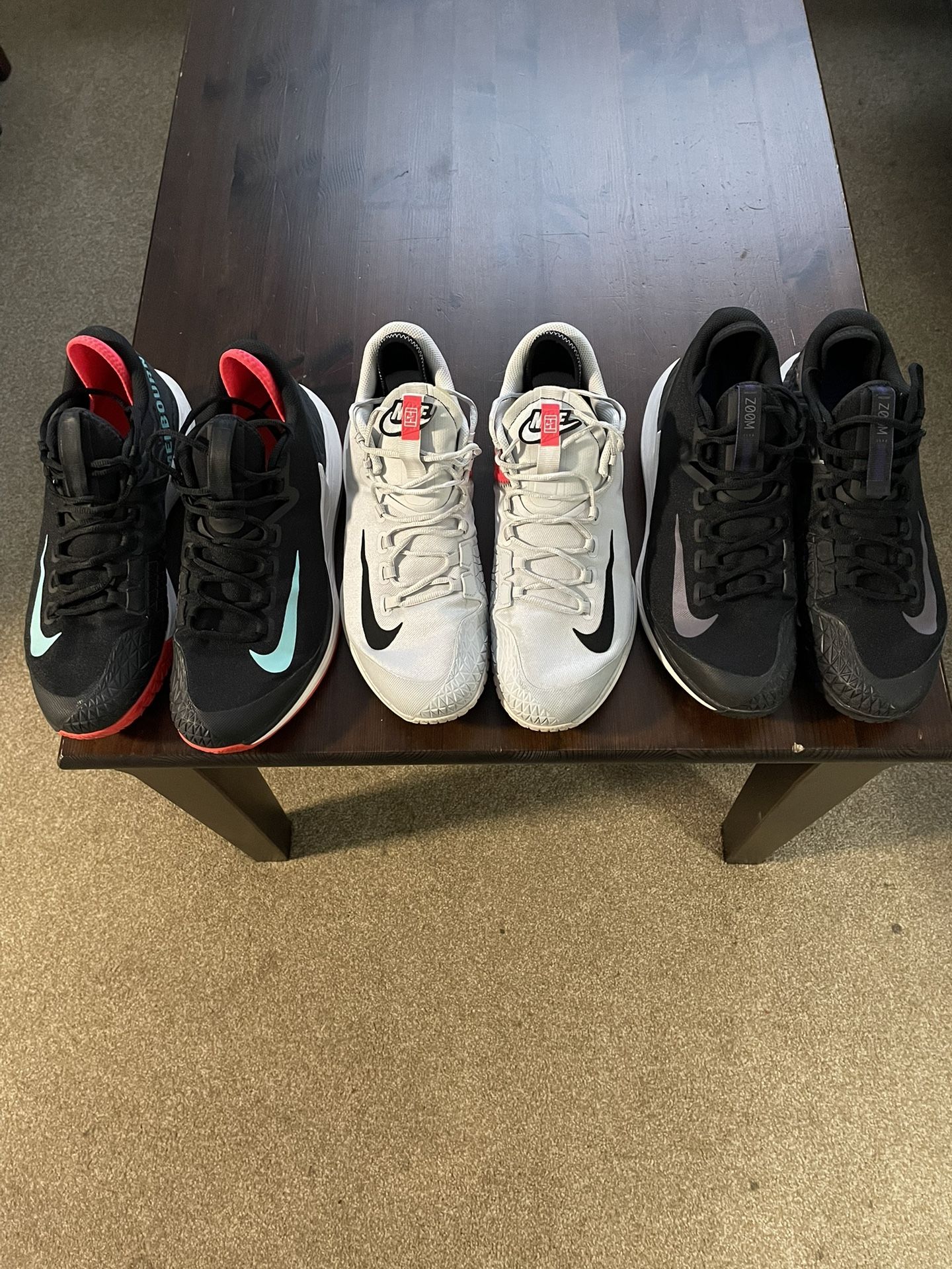 3 Pair Nike Court Zoom Tennis Shoes