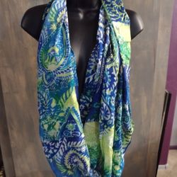 Blue Green Paisley Infinity Scarf 32"