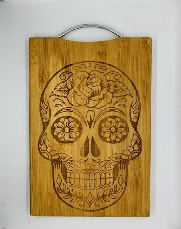Sugar Skull Laser Engraved Bamboo  Cutting Board 