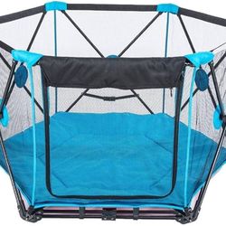 Baby Portable Play Yard PlayPen 53X 53inch for Infants and Babies 6-Panel with Carry Case Blue ,Dark Grey0310 Playard 