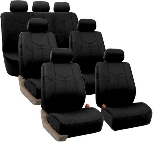 Car Seat Covers Faux Leather 3 Row 7, Airbag Compatible, Split Bench, Fits Most Cars, Trucks, SUVs, and Vans