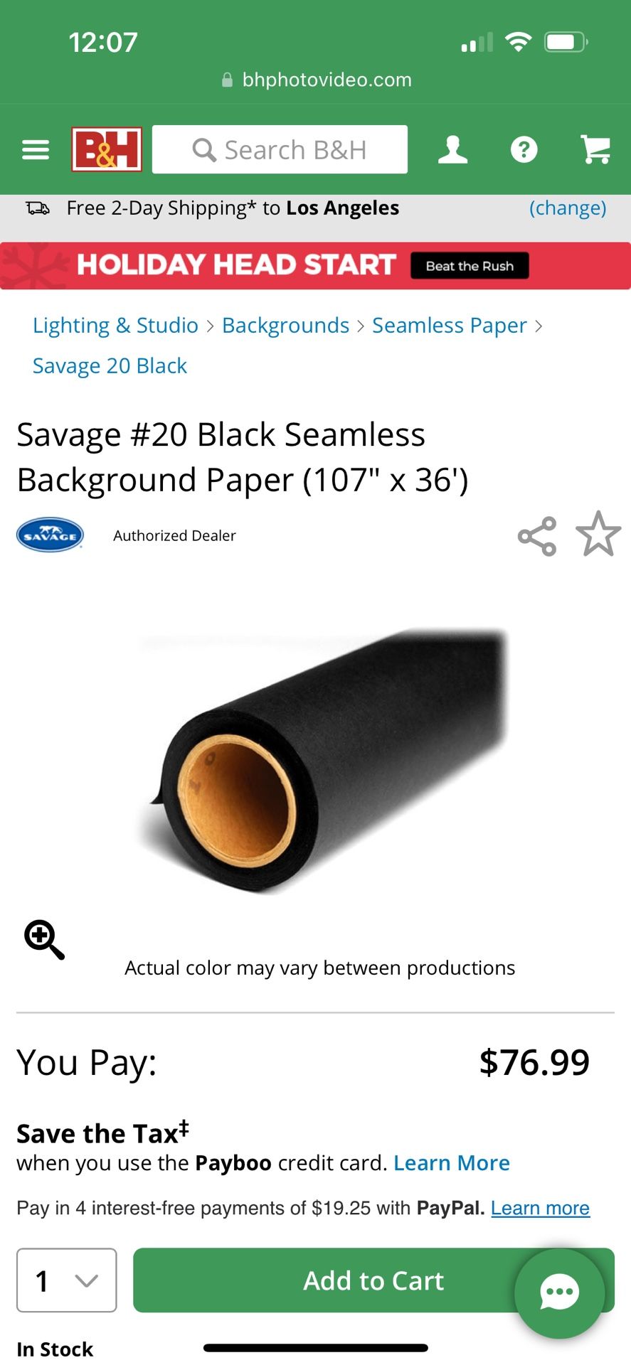 Savage #20 Black Seamless Background Paper (107" x 36')