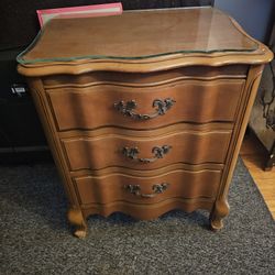 Antique Nightstand, Solid Wood W/ Glass Top