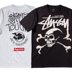 Stüssy × Supreme  “Skate tough”Collab T-Shirt –  XL —RARE