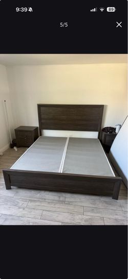 King bed frame with box springs and side tables