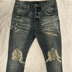 Purple Brand Distressed Paint Splatter Jeans Slim Fit Designer Denim 
