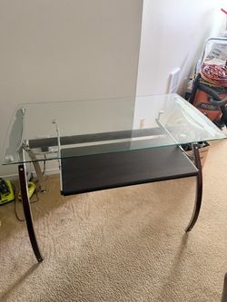Glass Top Desk with Keyboard Tray