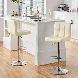 Bar Stools Set of 2, PU Leather Adjustable Swivel Barstools, Hydraulic Kitchen Counter Height Bar Chairs 