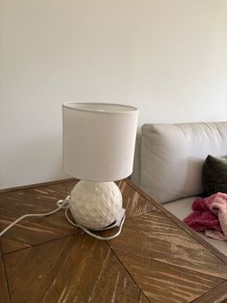 White Ceramic Table Lamp with Drum Shade
