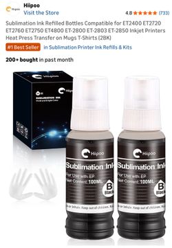 Sublimation Ink Refilled Bottles Compatible for ET2400 ET2720 ET2760 ET2750 ET4800 ET-2800 ET-2803 ET-2850 Inkjet Printers Heat Press Transfer on Mugs