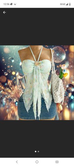 Mint Floral Halter Top with Gold Flower Detail
