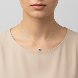 14K White Gold Blue Topaz & Diamonds Heart Pendant & 17" Cable Link Chain