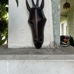 Hand Carved Wood Gazelle Mask Decor17 