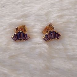 Small Purple Crowns Earrings -gold Plated 
