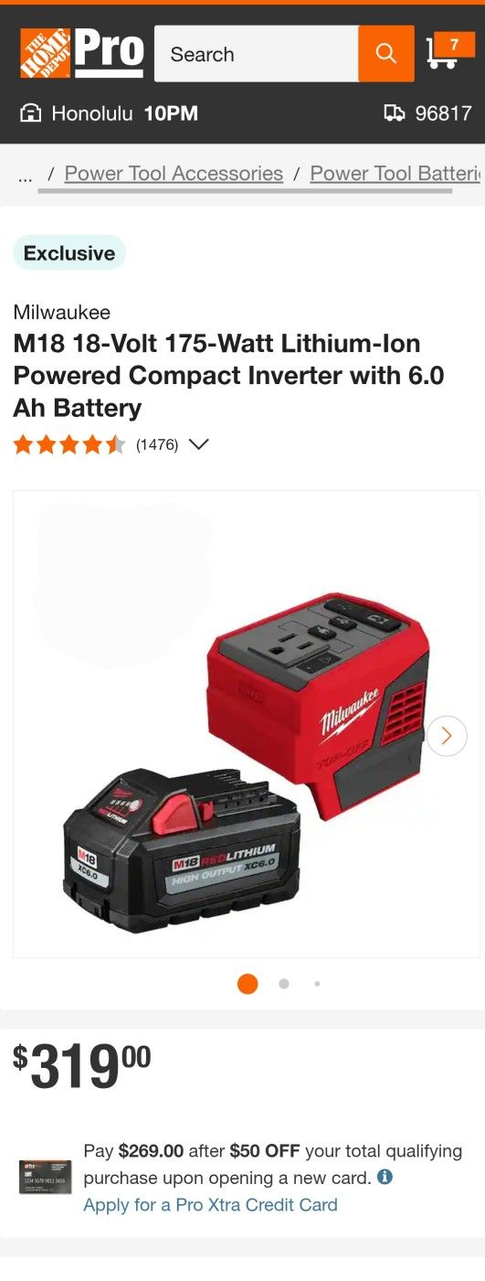 Milwaukee M18 175w Compact Power Inverter with 6.0Ah HO Battery