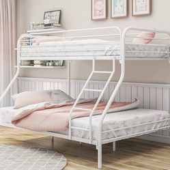 HBRR Twin Over Full Metal Bunk Bed, Heavy Duty Bunk Beds Frame with Enhanced Upper-Level Guardrail and Ladders, No Box Spring Needed, Easy Assembly, W