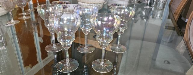 Vintage Fostoria Iridescent Mother of Pearl Water Goblets - Set of 5