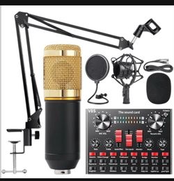 New in the box Podcast Microphone Kit with V8S Superior Live Sound Card Condenser Microphone BM-800 & Bluetooth DJ Mixer Metal Holder for Studio Recor