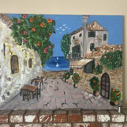 The painting Mediterranean-style village scene 30*40inch