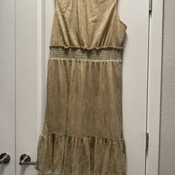 Draper James Shimmery Gold Ruffled Neck Cocktail Dress