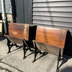 Vintage E H Strafford School Desk Cast Iron Wood Antique School