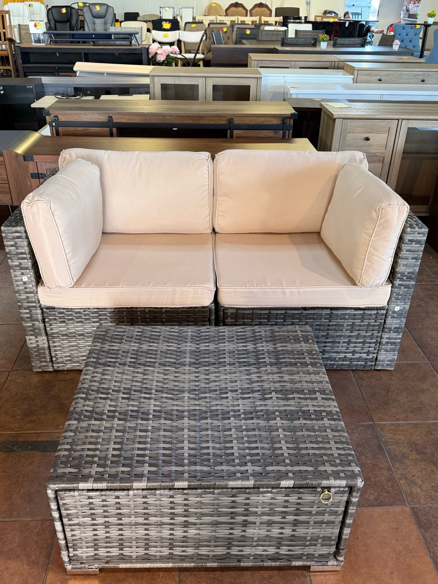 🔥Set of 3🔥Outdoor Patio Furniture Sets, Patio Sectional Sofa Couch, Gray PE Wicker Furniture Modular Patio Conversation Sets Patio Sofa with Washabl