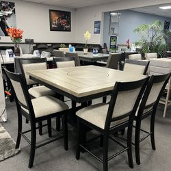 7PC Counter Height Dining Table Set w/ Lazy Susan 