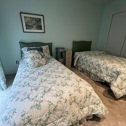 Pair of Vintage Twin Beds w/Mattresses, Box Springs, Bedding Headboards, Frames.Mattresses & Box Springs Laura Ashley Bedding 