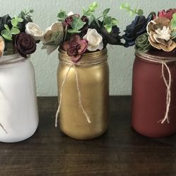Rustic Wood Flowers Centerpiece Set Of 3