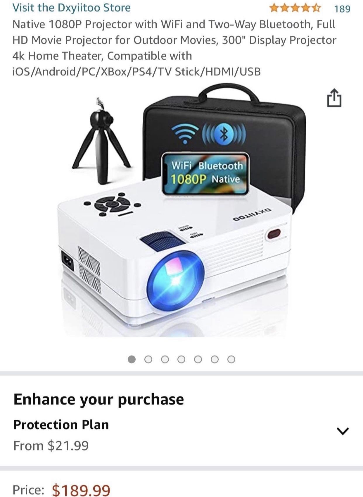 1080P Projector with WiFi and Two Way Bluetooth, Full HD Movie Projector  for Outdoor Movies, 300 Display Projector 4k Home Theater, Compatible with i