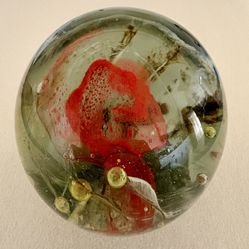 Kerry Glass Paperweight With Coral Swirl Design And Controlled Bubbles