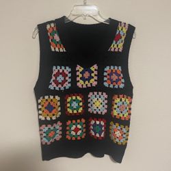 Multicolored Crocheted M/L Pullover Vest 