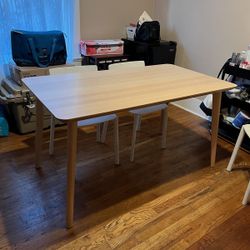 Ikea LISABO table with 4 white JANINGE chairs