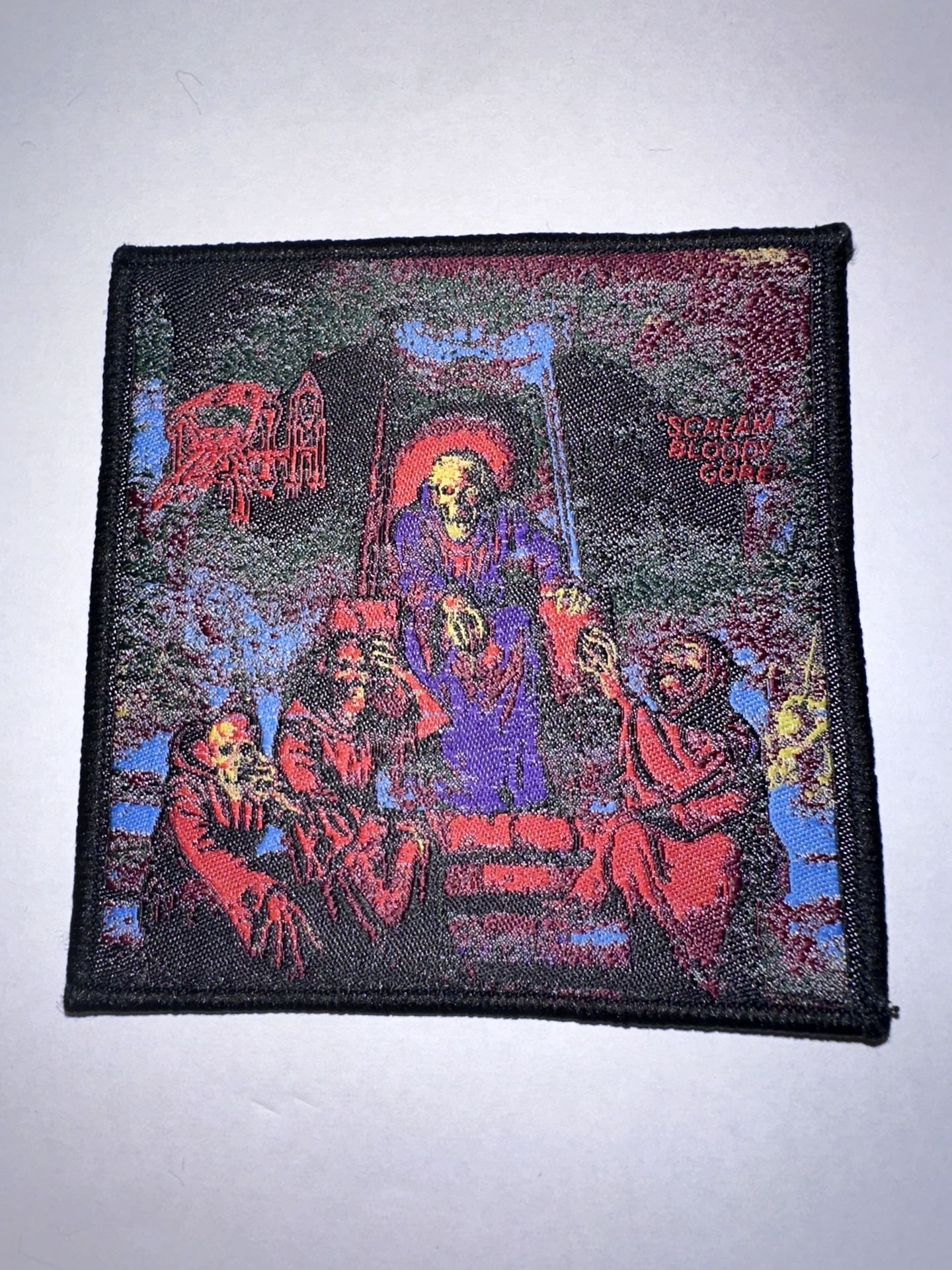 DEATH, SCREAM BLOODY GORE  # 3, SEW ON BLACK BORDER WOVEN PATCH