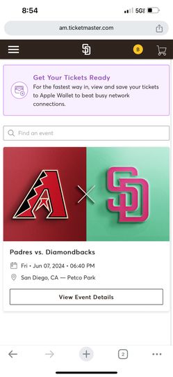 Padres Ticket Vs Diamondbacks TONIGHT 06/07