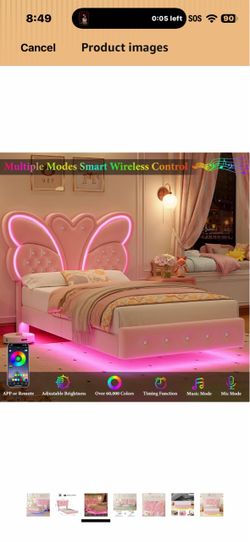 Twin Pink Butterfly LED Bed Frame
