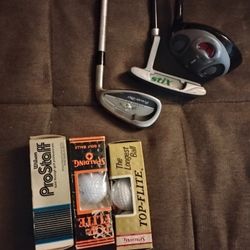 Junior Clubs And Vintage Golf Balls $35