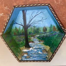 Shadow Box Painting Stream Rocks Trees Original Multimedia
