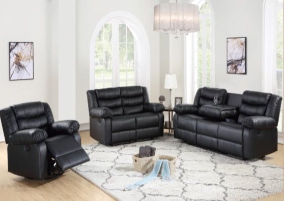 Brand New 2PC Black Reclining LIVRM Set! As Low As $55 Down With Acima!